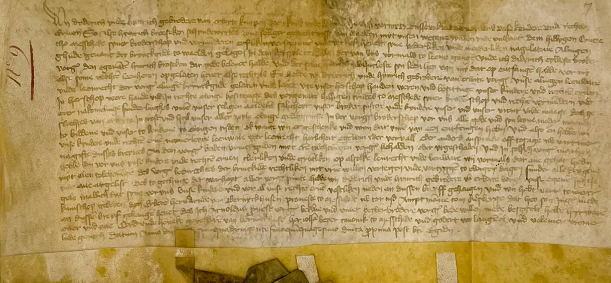 Urkunde der Brüder Dyderich und Hynrich von Erwitte von 1450 zur Heilig-Kreuz-Bruderschaft in Meschede